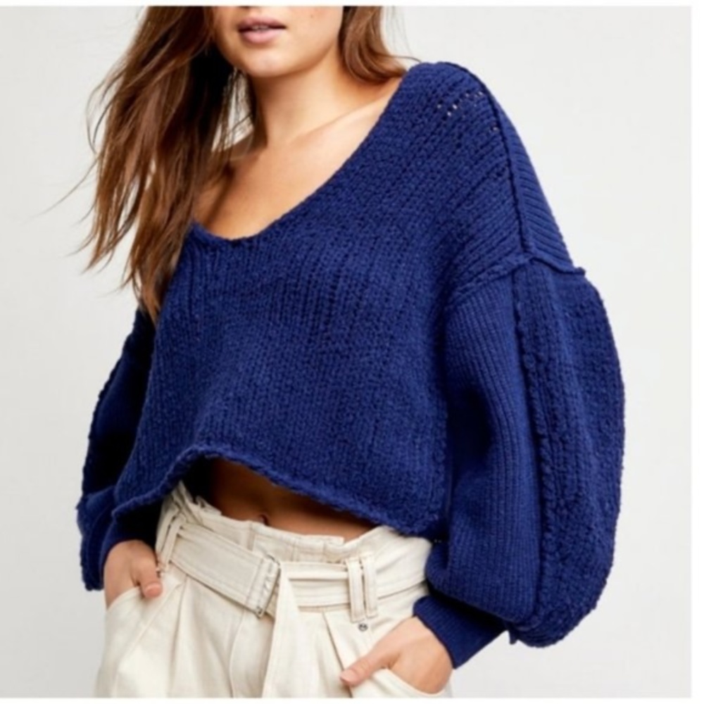 FREE PEOPLE Sea Bright Sweater - Blue - Small - Picture 4 of 4